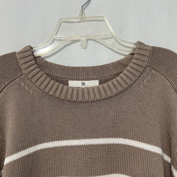 Banana Republic Cotton Silk Crew Neck Sweater Women Large Beige/White Stripe - Picture 3 of 11